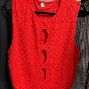Fashion Brand Company Red Sleeveless Cutout Knit Crop Top